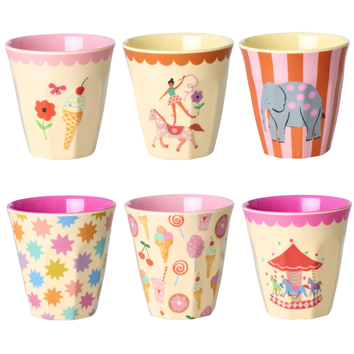 Rice melamine kinderbord met vakjes, Fun Fair print, roze