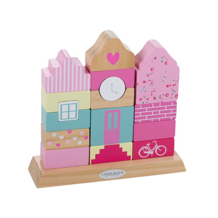 KINDER HOLZ BAUSTEINE Stadt 125 Teile Spielstadt Bauklötze Steine Bunt