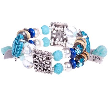 FIVA Armband (Swarovski, Holz, Bein, versilberte Elemente)