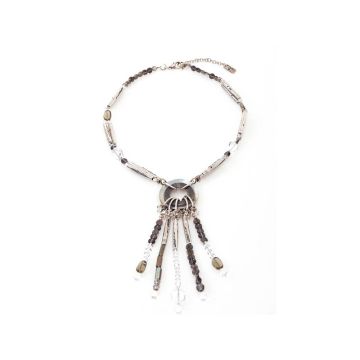 FIVA Halskette (Rauchquarz, Bergkristall, Perlmutt, versilberte