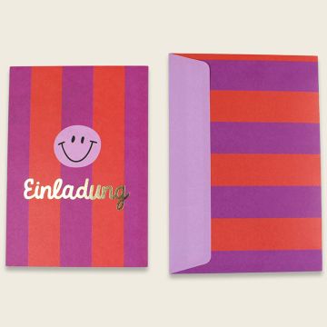 Ava & Yves 6 EINLADUNGSKARTEN Emoji Lila/Rot