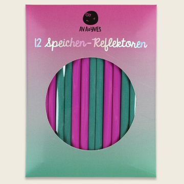 Ava & Yves 12 BICYCLE REFLECTORS Pink/Green (8cm)