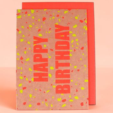 Ava & Yves Geburtstags GRUßKARTE "Happy Birthday" Terrazzo Neon