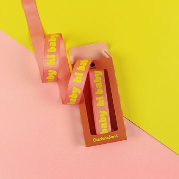 Ava & Yves GIFT RIBBON Hi Baby coral/yellow (5m)