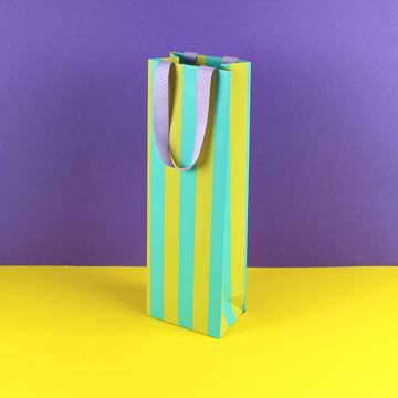 Ava & Yves GESCHENKTÜTE für FLASCHEN Streifen Grün/Mint/Flieder
