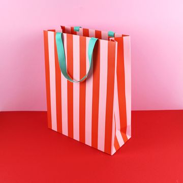 Ava & Yves Große GESCHENKTÜTE Streifen Rosa/Rot/Mint