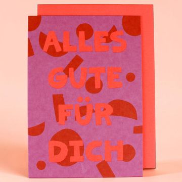 Ava & Yves GRUßKARTE "Alles Gute für Dich" Geo-Muster Neon Violett/Nougat