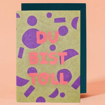 Ava & Yves GRUßKARTE "Du Bist Toll" Geo-Muster Neon Senf/Lila