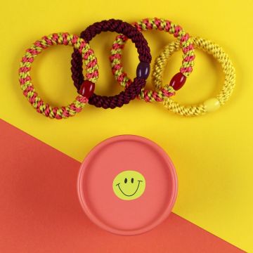 Ava & Yves Set of 4 Coral/Yellow HAIR TIES in a Gift Box
