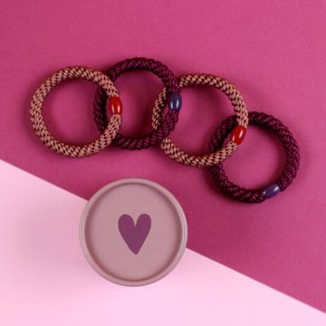 Ava & Yves Set of 4 Rose/Dark Red HAIR TIES in a Gift Box