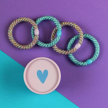 Ava & Yves Set of 4 Lilac/Blue HAIR TIES in a Gift Box