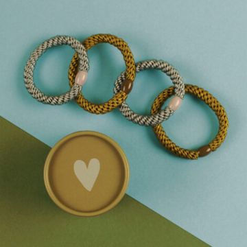 Ava & Yves Set of 4 Olive/Light Blue HAIR TIES in a Gift Box