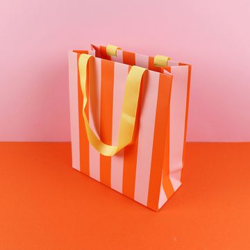 Ava & Yves Medium GESCHENKTÜTE Streifen Rosa/Orange/Gelb