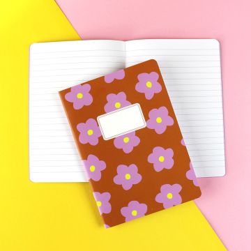 Ava & Yves Liniertes SCHULHEFT Blumen Braun/Lila/Gelb (DIN A5)