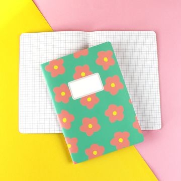 Ava & Yves Kariertes SCHULHEFT Blumen Mint/Rosa/Gelb (DIN A5)