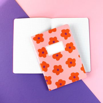 Ava & Yves Kariertes SCHULHEFT Blumen Rosa/Orange/Lila (DIN A5)