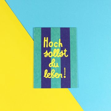 Ava & Yves BIRTHDAY POSTCARD "Hoch sollst Du leben" Stripes Yellow