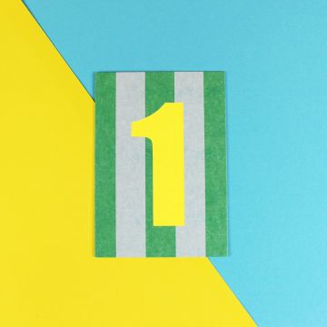 Ava & Yves BIRTHDAY POSTCARD "1" Stripe Yellow