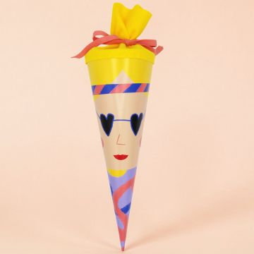 Ava & Yves SCHULTÜTE mit Frauengesicht Gelb (35 cm)