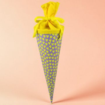 Ava & Yves SCHULTÜTE mit Herzen Flieder/Neongelb (35 cm)