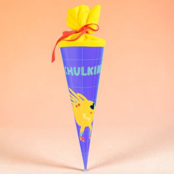 Ava & Yves SCHULTÜTE mit Skater "Schulkind" Lila/Gelb (35 cm)