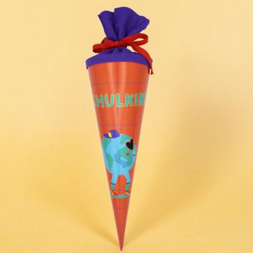 Ava & Yves SCHULTÜTE mit Skater "Schulkind" Weltkugel Orange/Lila (35 cm)