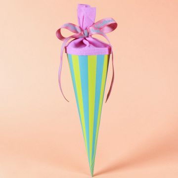 Ava & Yves Striped SCHOOL CONE Mint/Lemon/Pink (35 cm)