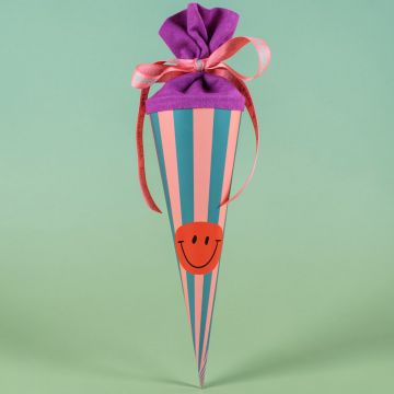 Ava & Yves SCHULTÜTE mit Streifen "Smile" Mint/Rosa/Lila (35 cm)