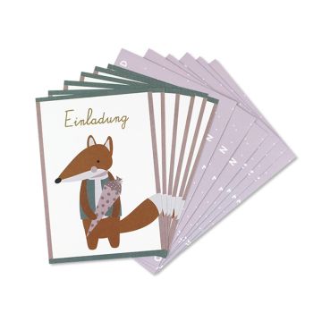 Ava & Yves Einladungskarten Set FUCHS MIT SCHULTÜTE