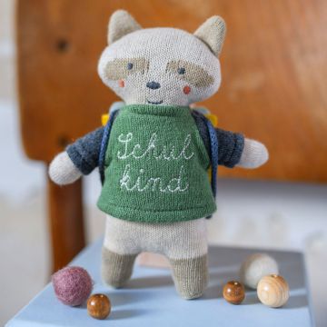 Ava & Yves Cuddly Toy Raccoon SCHULKIND with School Bag green/blue