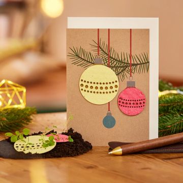 DieStadtgärtner Weihnachtliche GRUßKARTE mit Saatpapier Weihnachtskugeln
