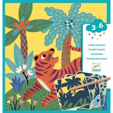 Djeco 3-6 Design BASTELSET 4 Kratzbilder "Große Tiere" (3 Jahre+) 