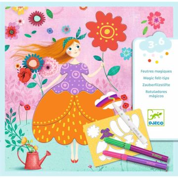 Djeco 3-6 Design BASTELSET Malen mit Zauberfilzstiften "Maries Kleider" (3 Jahre+) 
