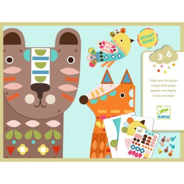 Djeco 3-6 Design BASTELSET mit Stickern "3 Riesige Tiere" (3 Jahre+) 