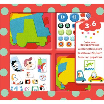 Djeco 3-6 Design BASTELSET mit Stickern "Fahrzeuge" (3 Jahre+)