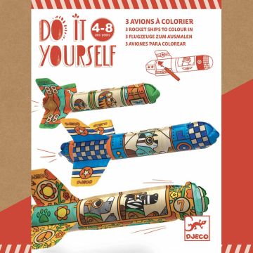 Djeco DIY BASTELSET 3 Flugzeuge zum Ausmalen "Am Himmel" (4 Jahre+)