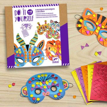 Djeco DIY BASTELSET 8 Mosaik Masken "Dschungeltiere" (4 Jahre+)