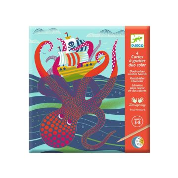 Djeco 4 Scratch Boards TOP AND BOTTOM Sea Creatures