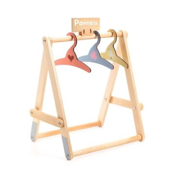 Djeco Dolls Clothes Stand & 3 Coat Hangers POMEA Wood