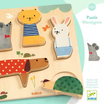 Djeco HOLZPUZZLE "Woodypets" Haustiere (12 M+)