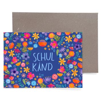 Frau Ottilie Greeting Card For School Start SCHOOL CHILD Flowers blue