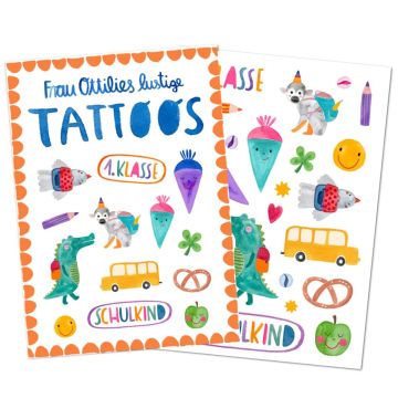 Frau Ottilie TATTOOS "Schulkind" Krokodil & Affe