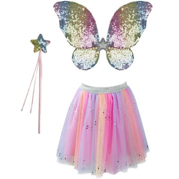 Great Pretenders BUTTERFLY COSTUME "Rainbow" with Tutu, Wings & Wand (4-6 years)