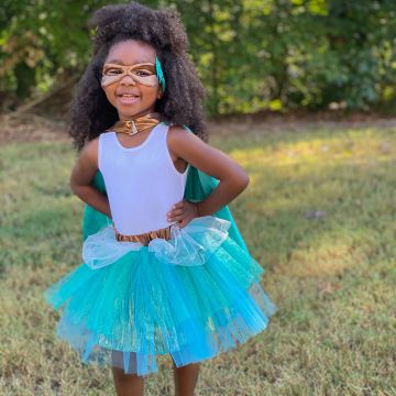 Great Pretenders SUPERHELD*INNEN KOSTÜM Tutu mit Umhang & Maske kupfer/türkis (4-6 Jahre)