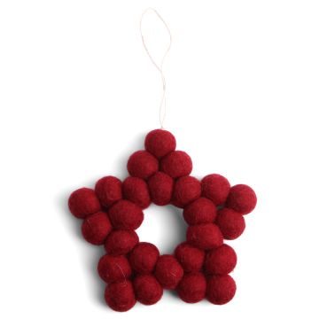 Gry & Sif Filz Weihnachts Anhänger STERN Pompoms rot
