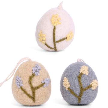 Gry & Sif 3 Felt Ornaments EASTER EGGS with Heather Light Blue