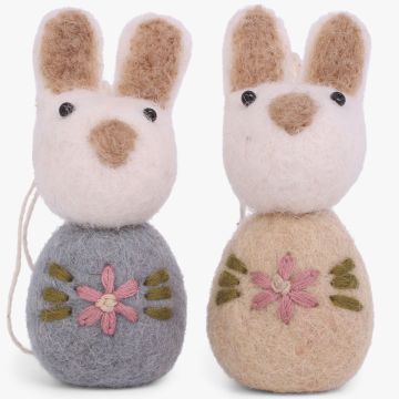 Gry & Sif 2 Felt Pendants Flower BUNNY blue