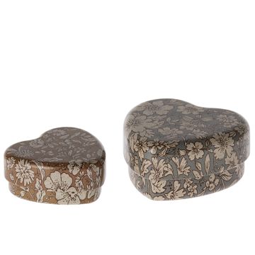 Maileg 2 Metalldosen HERZ Blau/Ocker blossom