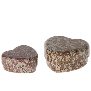Maileg 2 Metalldosen HERZ Ocker/Heather blossom