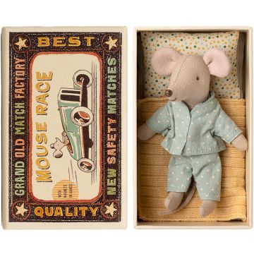 Maileg MOUSE Little Brother in Matchbox Blue Dots